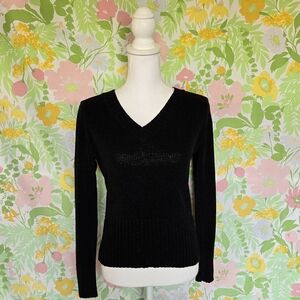 Chenille V-Neck Black Cropped Sweater